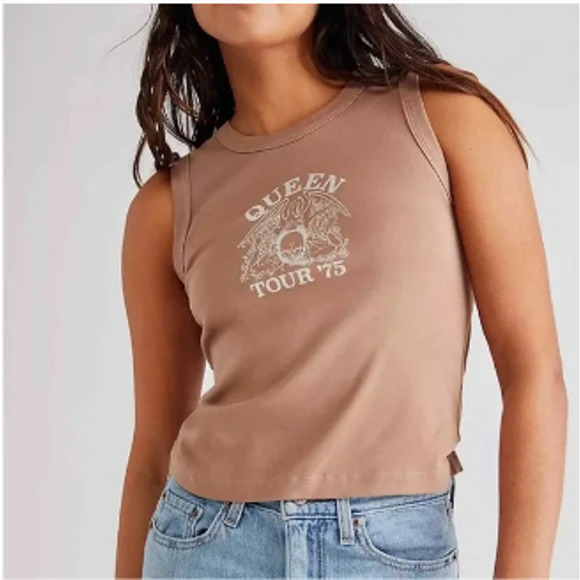 NWT DAYDREAMER Queen Tour '75 Scoop Neck Tank Top in Brown - Picture 2 of 10